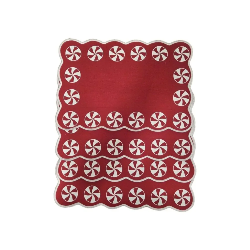 New Set Of 4 Red / White Christmas Peppermint Candy Swirl Table Placemats 13X19